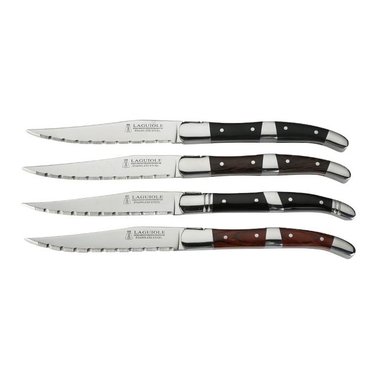 Amazon hot seller laguiole pakka wooden handle stainless steel steak knife set cutlery set flatware for dinner kitchen