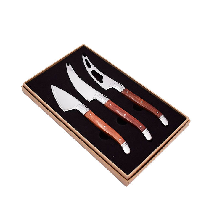 Laguiole  Cheese Knife 3pcs Unique Cheese Knife Tool Set  rose wood Handle Cheese Knife Set