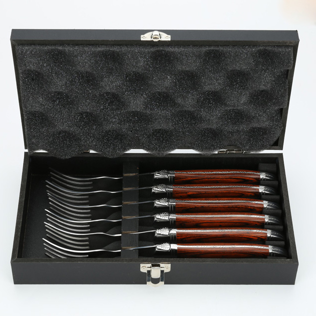 Factory Wholesale 6 pcs stainless steel dinner fork set kitchen accessories table accessories with wooden handle