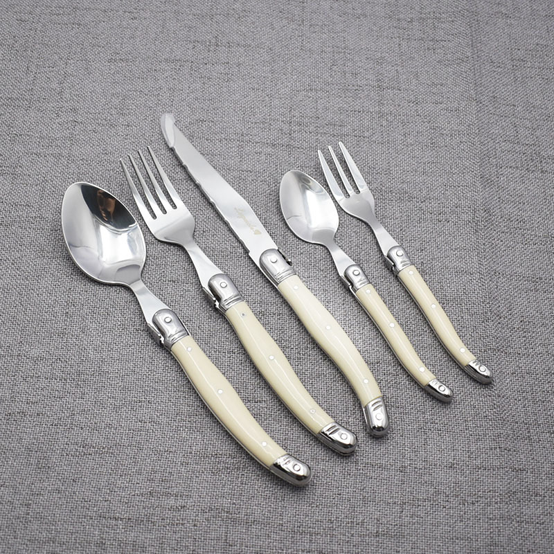 laguiole cutlery set  Ivory color  reusable  plastic  handle stainless steel cutlery  set for wedding