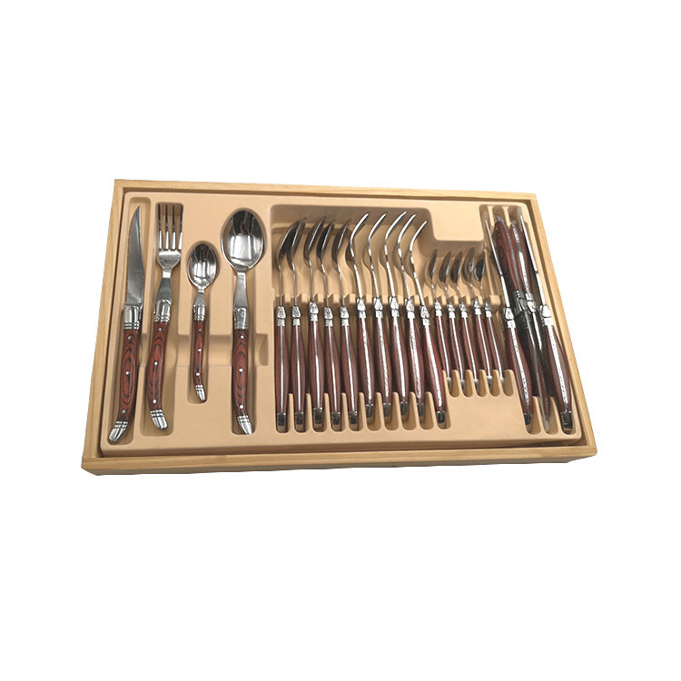 High quality stainless steel  flatware set  24pcs wood handle cutlery set  with fork spoon and knife