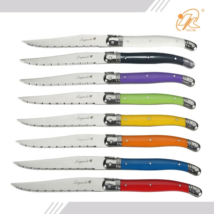Set of 8 Laguiole steak knives ABS in assorted colors handles  luxury Steak knife