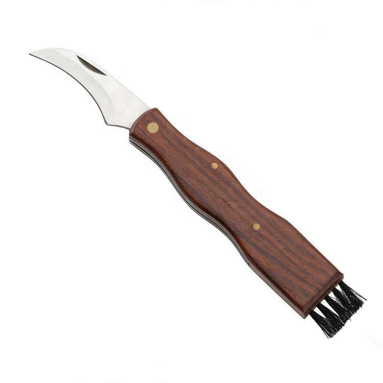 ready to ship rose wood Mushroom cutting knife  Folding Pocket Knife with brush