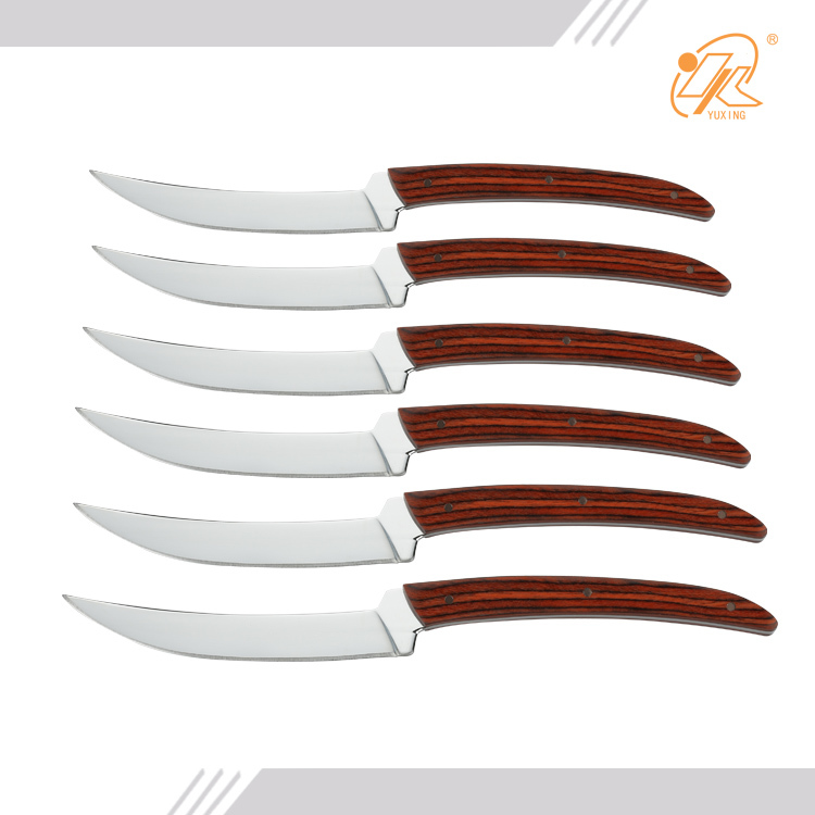 Amazon hot selling kitchen accessories tools stainless steel wooden handle 6pcs steak knives set kitchen ware with gift box