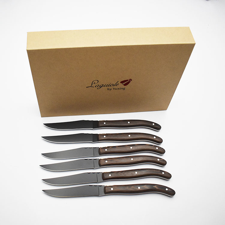 2020 new launch item laguiole knife black coating steak knife with wenge handle