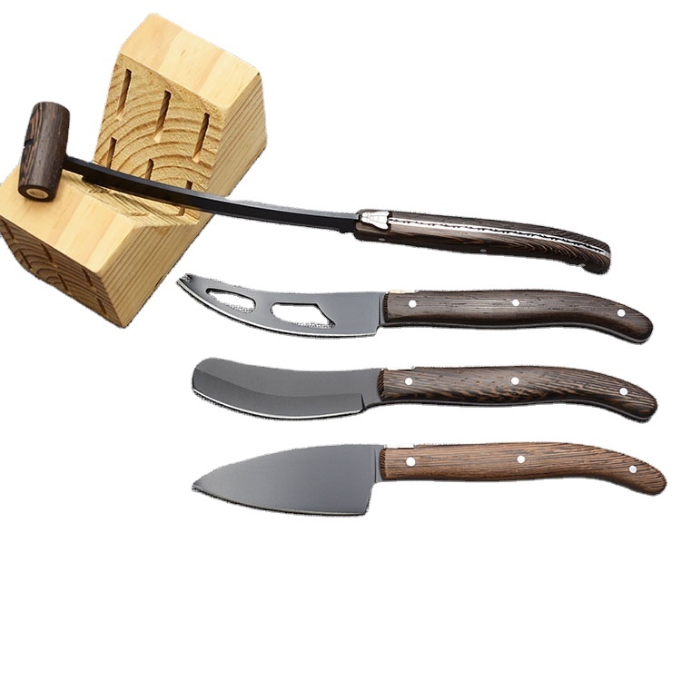 4pcs Unique Cheese Knife Tool Set  wenge Wooden Handle Stainless Steel Cheese Knife Set for Cheese Pizza