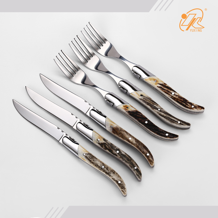 Laguiole handmade Natural Antler handle cutlery knives and fork