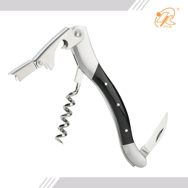 Hot sale high quality best price stainless steel wooden handle opener corkscrew wine corkscrew wine key for bar dinner kitchen