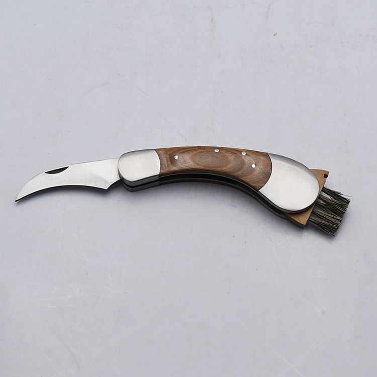 Amazon hot selling New design pakka wood handle stainless steel cutting knife mushroom knife with brush
