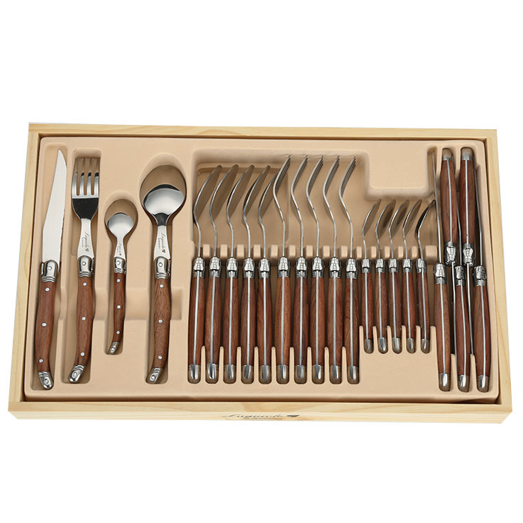 2022 hot sale items Sapelli wood handle cutlery set with 24 pcs