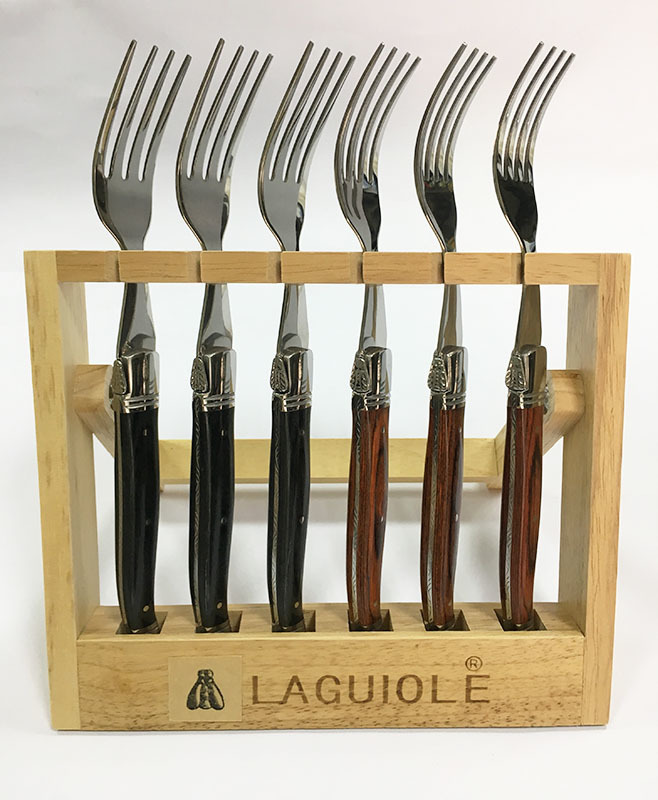 Professional hot sales france laguiole pakka wood handle stainless steel 6pcs cutlery fork set for dinner
