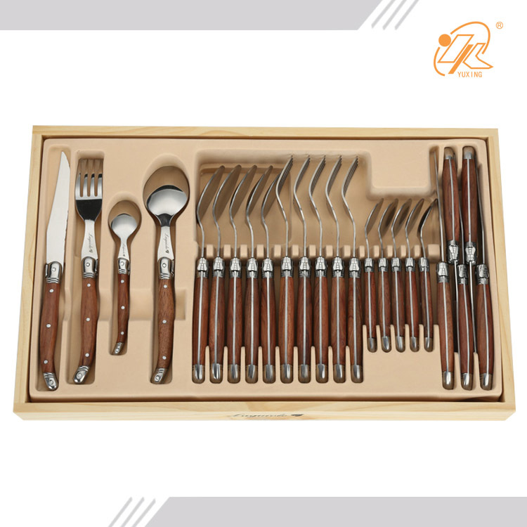 Amazon hot sale items Sapelli wood handle 24pcs cutlery set kitchen accessories utensil kitchen ware with gift box