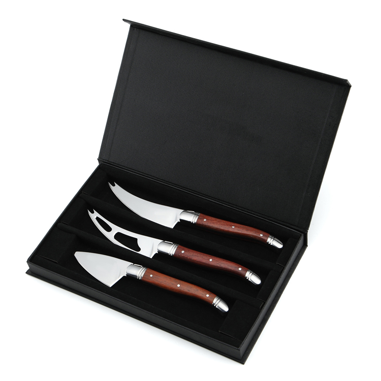 Hot rose wood handle laguiole made stainless steel cheese knife set with box