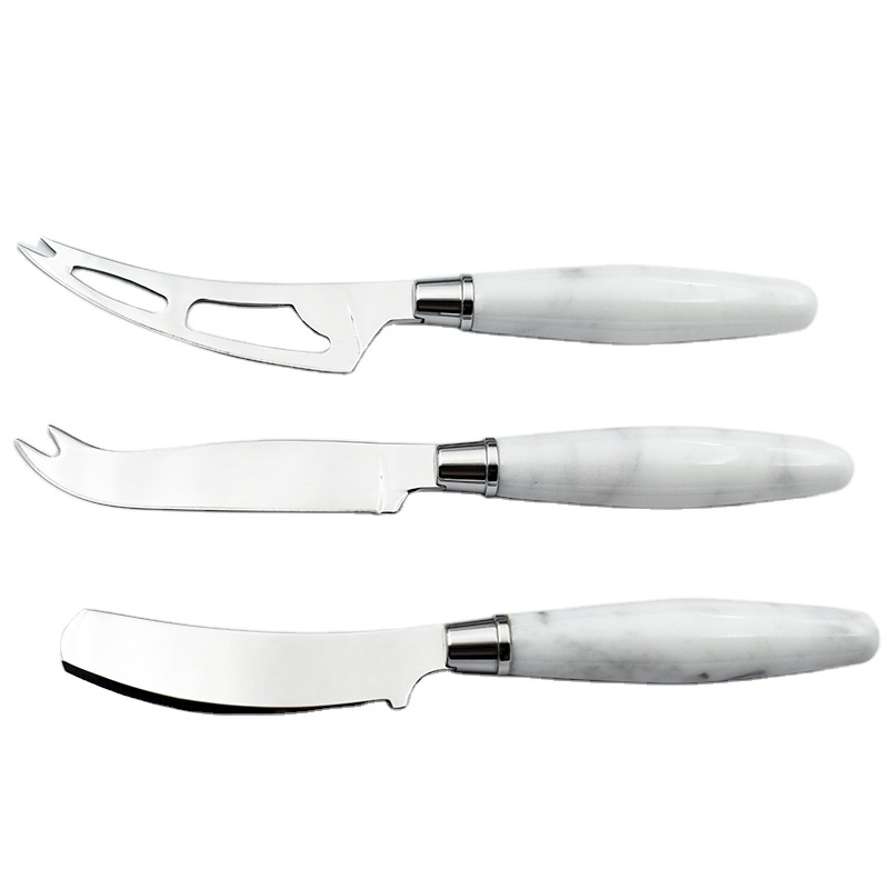 Luxury Marble Cheese Knives Set of 3,Stainless Steel Blades with Marble Handle Flat Blade, Cheese Knife
