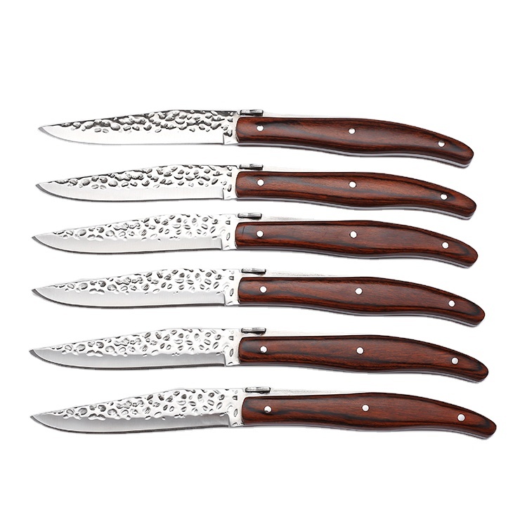 Hot sale new coming stainless hammered steel laguiole steak tableware cutlery set