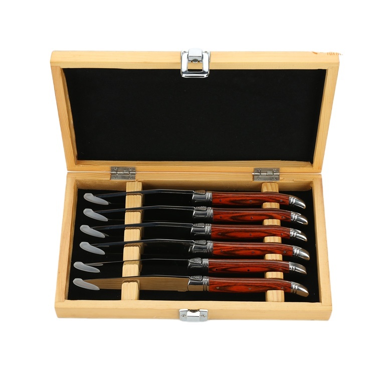 Laguiole Style Gift Steak Knife 6Pcs Set Color Wooden Handle Sharp Table Cutlery