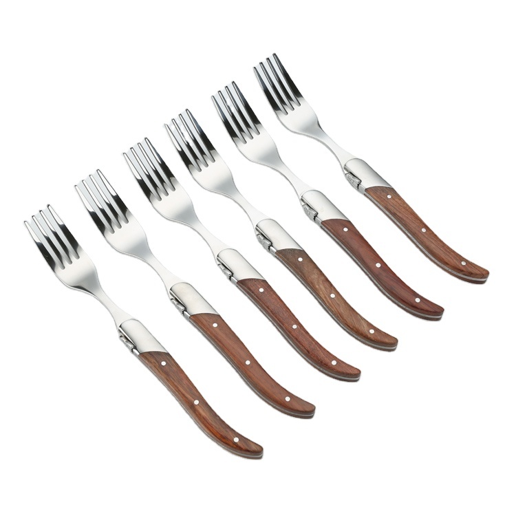 Amazon best sellers Stainless Steel Fork Set rose Wood Handle Gift Box 6 Pieces